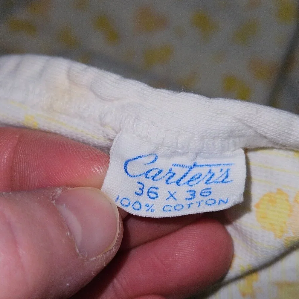 VTG Carter's Yellow Striped Baby Blanket Squirrels Bunnies Orange Cotton 36x36